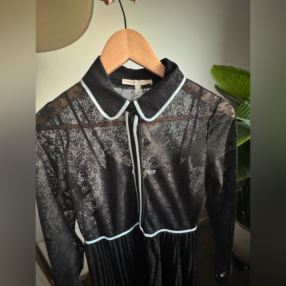 Maje Black Lace dress with light blue Accents